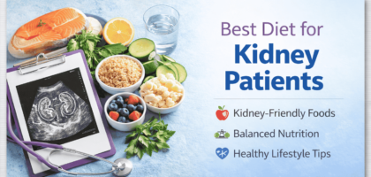 This image represents the best diet for kidney patients, including kidney-friendly foods, balanced nutrition, and healthy lifestyle tips. A proper kidney diet helps control blood pressure, reduce kidney damage, and improve overall kidney health. Including low sodium foods, fresh fruits, vegetables, and proper hydration can help kidney patients maintain better health and prevent complications.